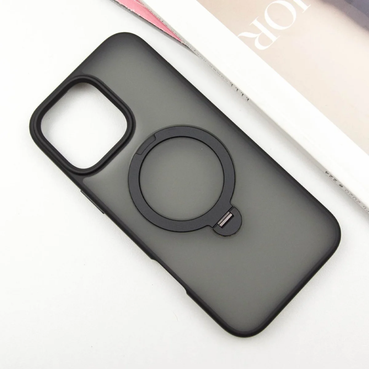 TPU+PC чехол Metal Buttons with MagSafe Colorful HQ Ring для Apple iPhone 16 Pro Max (6.9") Black