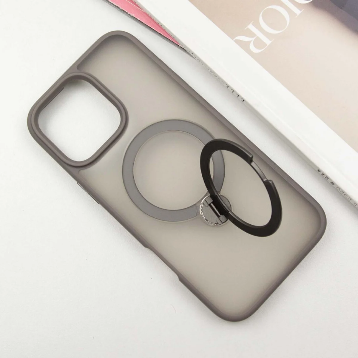 TPU+PC чехол Metal Buttons with MagSafe Colorful HQ Ring для Apple iPhone 16 Pro Max (6.9") Grey