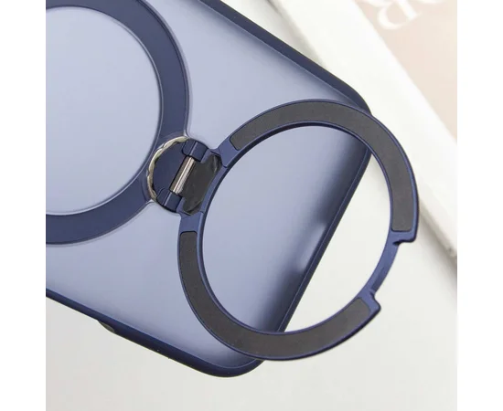 TPU+PC чехол Metal Buttons with MagSafe Colorful HQ Ring для Apple iPhone 16 Pro Max (6.9") Dark Blue