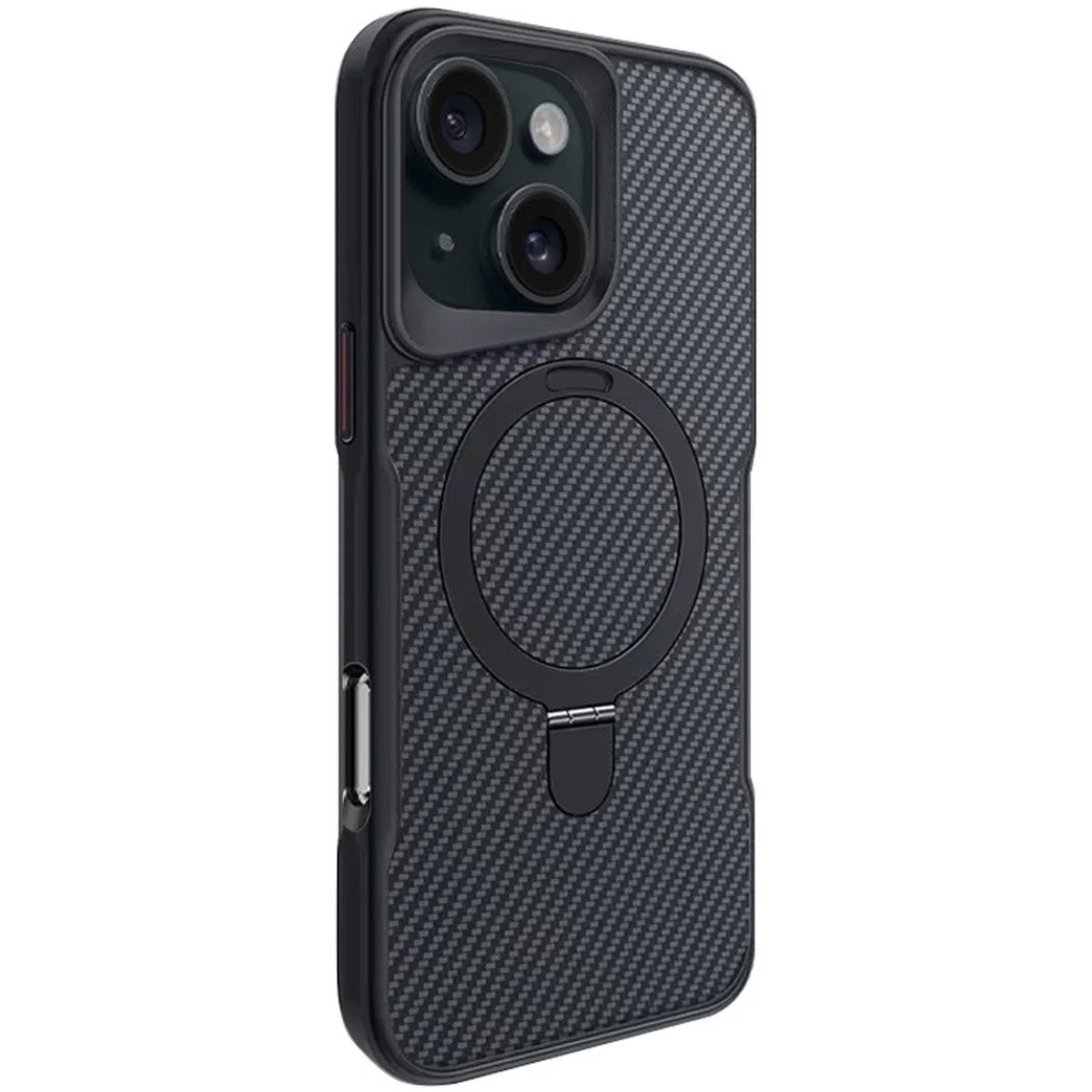 TPU+PC чехол Metal Buttons with MagSafe Carbon Ring для Apple iPhone 16 Pro Max (6.9") Черный