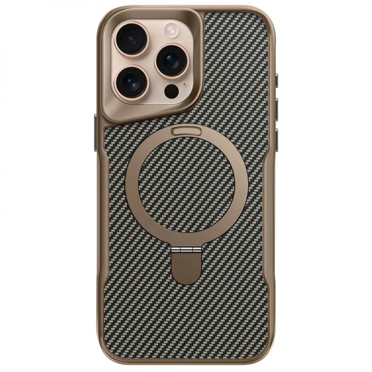 TPU+PC чохол Metal Buttons with MagSafe Carbon Ring для iPhone 16 Pro Max (6.9") Золотий