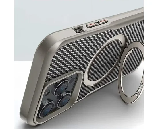 TPU+PC чехол Metal Buttons with MagSafe Carbon Ring для Apple iPhone 16 Pro Max (6.9") Серый