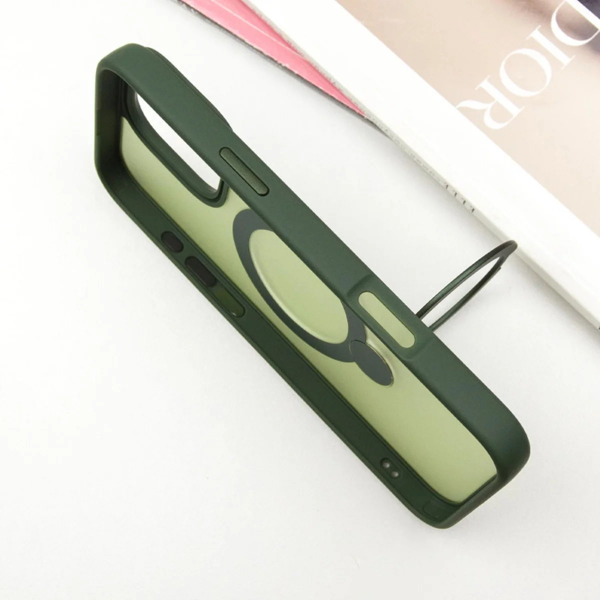 TPU+PC чохол Metal Buttons with MagSafe Colorful HQ Ring для Apple iPhone 16 Pro Max (6.9") Green