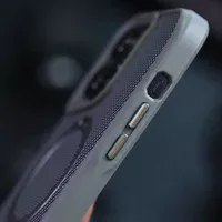 TPU+PC чехол Metal Buttons with MagSafe Carbon Ring для Apple iPhone 16 Pro Max (6.9") Серый
