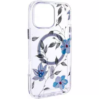 TPU+PC чехол Clear Garden with MagSafe для Apple iPhone 16 Pro Max (6.9") Blue Blossom