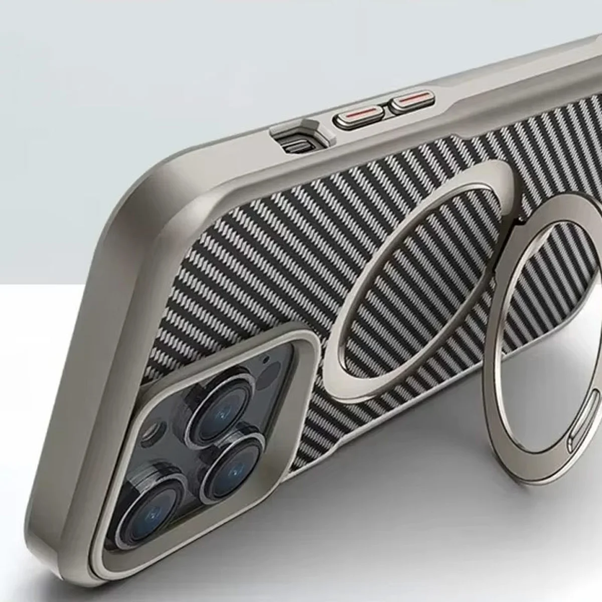 TPU+PC чехол Metal Buttons with MagSafe Carbon Ring для Apple iPhone 16 Pro Max (6.9") Серый