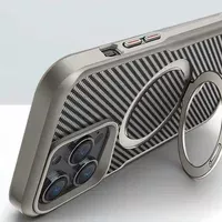 TPU+PC чехол Metal Buttons with MagSafe Carbon Ring для Apple iPhone 16 Pro Max (6.9") Серый