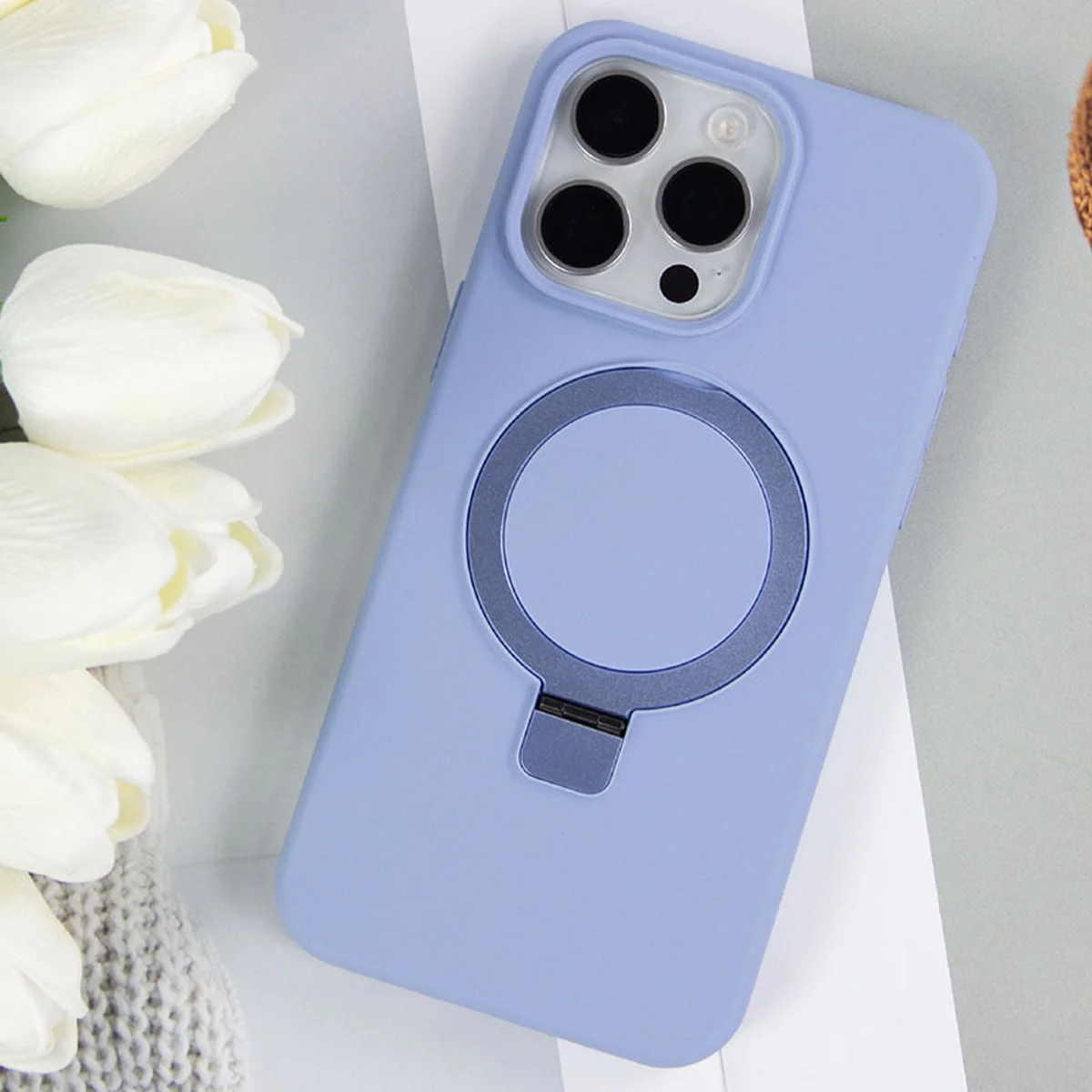 Чохол Silicone Case Full Protective NO LOGO with Ring для Apple iPhone 16 Pro (6.3") Blue