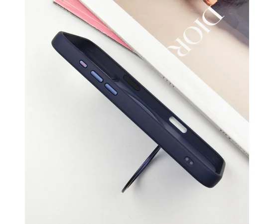 TPU+PC чехол Metal Buttons with MagSafe Colorful HQ Ring для Apple iPhone 16 Pro (6.3") Dark Blue