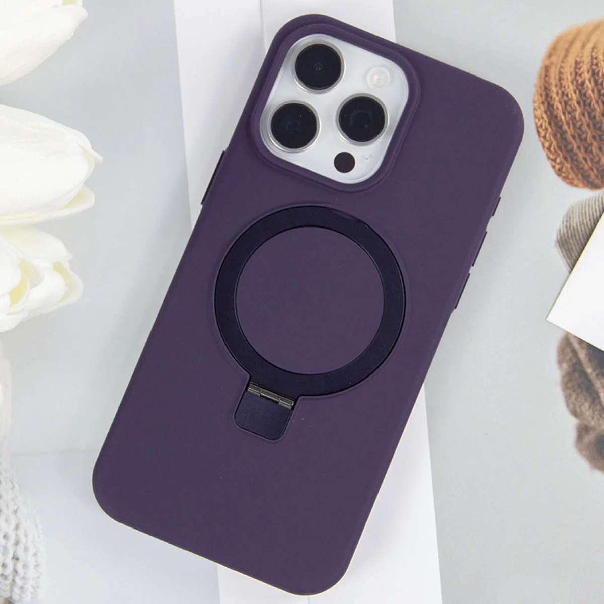 Чехол Silicone Case Full Protective NO LOGO with Ring для Apple iPhone 16 Pro (6.3") Purple