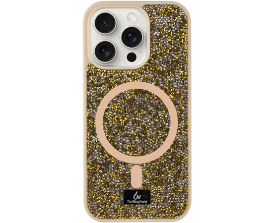 TPU чехол Bling World Rock Diamond with MagSafe для Apple iPhone 16 Pro (6.3") Gold