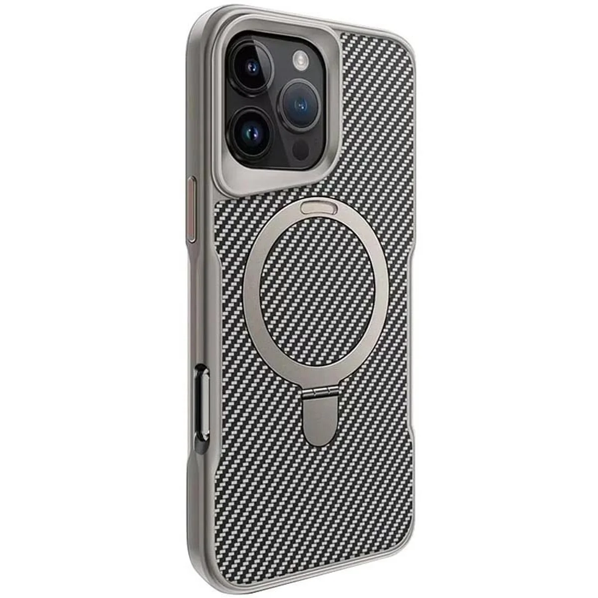 TPU+PC чохол Metal Buttons with MagSafe Carbon Ring для Apple iPhone 16 Pro (6.3") Сірий