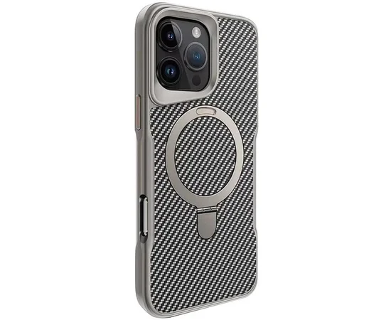 TPU+PC чехол Metal Buttons with MagSafe Carbon Ring для Apple iPhone 16 Pro (6.3") Серый