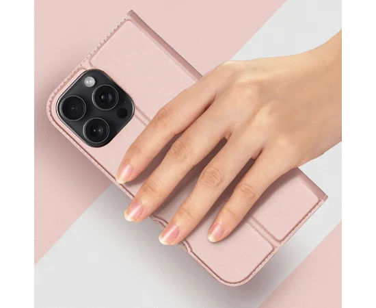 Чохол-книжка Dux Ducis з кишенею для візиток для Apple iPhone 16 Pro (6.3") Rose Gold