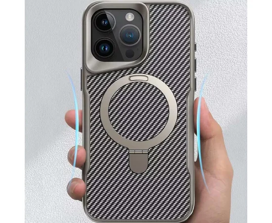 TPU+PC чехол Metal Buttons with MagSafe Carbon Ring для Apple iPhone 16 Pro (6.3") Серый