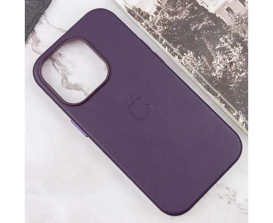 Кожаный чехол Leather Case (AAA) with MagSafe and Animation для Apple iPhone 16 Pro (6.3") Dark Purple