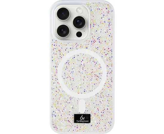 TPU чехол Bling World Rock Diamond with MagSafe для Apple iPhone 16 Pro (6.3") White
