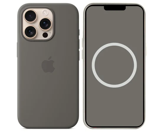 Чехол Silicone case (AAA) with Magsafe and Animation (button) для Apple iPhone 16 Pro (6.3") Stone Grey