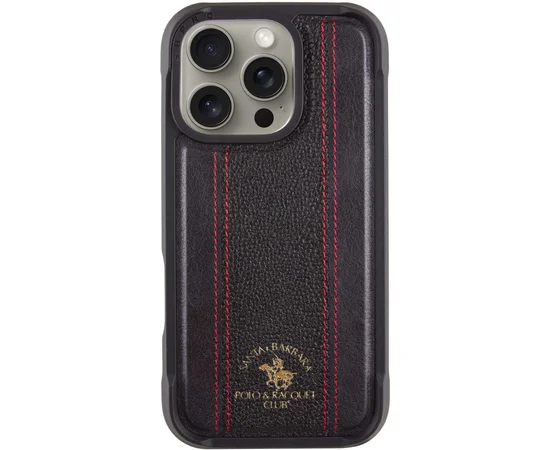 Кожаный чехол Polo Santa Barbara Barton для Apple iPhone 16 Pro (6.3") Black / Red