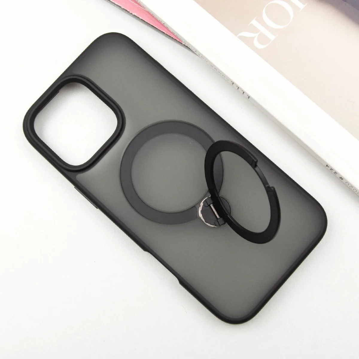 TPU+PC чехол Metal Buttons with MagSafe Colorful HQ Ring для Apple iPhone 16 Pro (6.3") Black