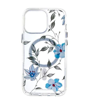 TPU+PC чохол Clear Garden with MagSafe для Apple iPhone 16 Pro (6.3") Blue Blossom