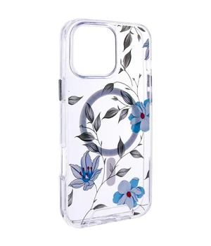 TPU+PC чохол Clear Garden with MagSafe для Apple iPhone 16 Pro (6.3") Blue Blossom