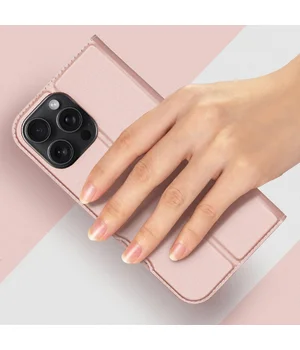 Чохол-книжка Dux Ducis з кишенею для візиток для Apple iPhone 16 Pro (6.3") Rose Gold