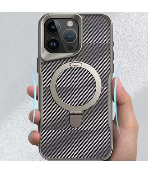 TPU+PC чохол Metal Buttons with MagSafe Carbon Ring для Apple iPhone 16 Pro (6.3") Сірий