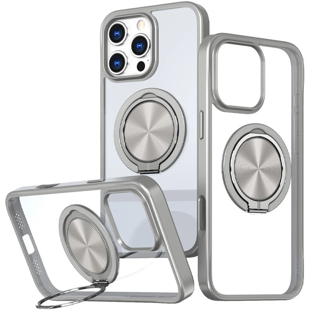 TPU+PC чохол Metal Ring with MagSafe для Apple iPhone 16 Pro (6.3") Сірий