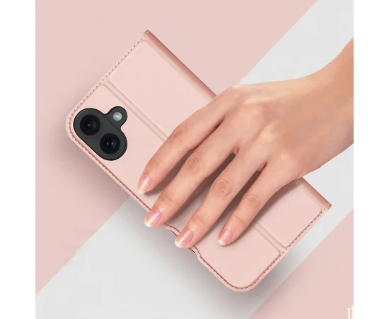Чохол-книжка Dux Ducis з кишенею для візиток для Apple iPhone 16 (6.1") Rose Gold