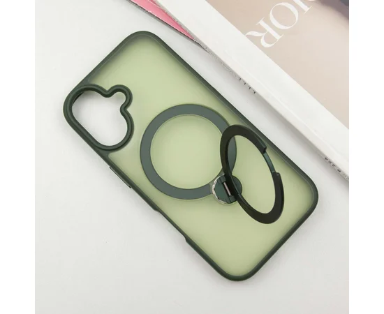 TPU+PC чехол Metal Buttons with MagSafe Colorful HQ Ring для Apple iPhone 16 (6.1") Green