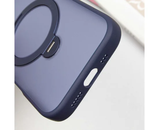 TPU+PC чехол Metal Buttons with MagSafe Colorful HQ Ring для Apple iPhone 16 (6.1") Dark Blue