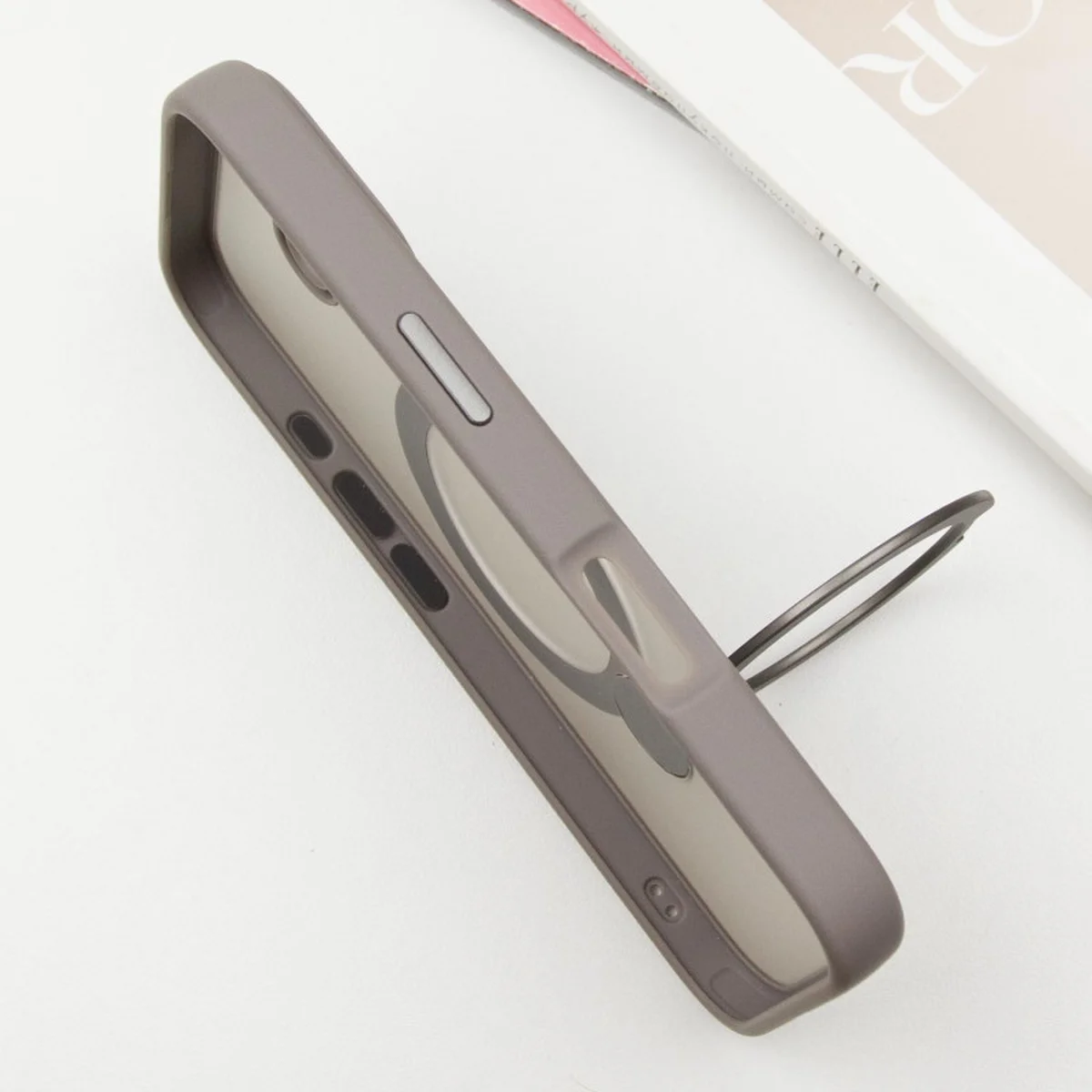 TPU+PC чехол Metal Buttons with MagSafe Colorful HQ Ring для Apple iPhone 16 (6.1") Grey