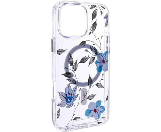 TPU+PC чехол Clear Garden with MagSafe для Apple iPhone 16 (6.1") Blue Blossom