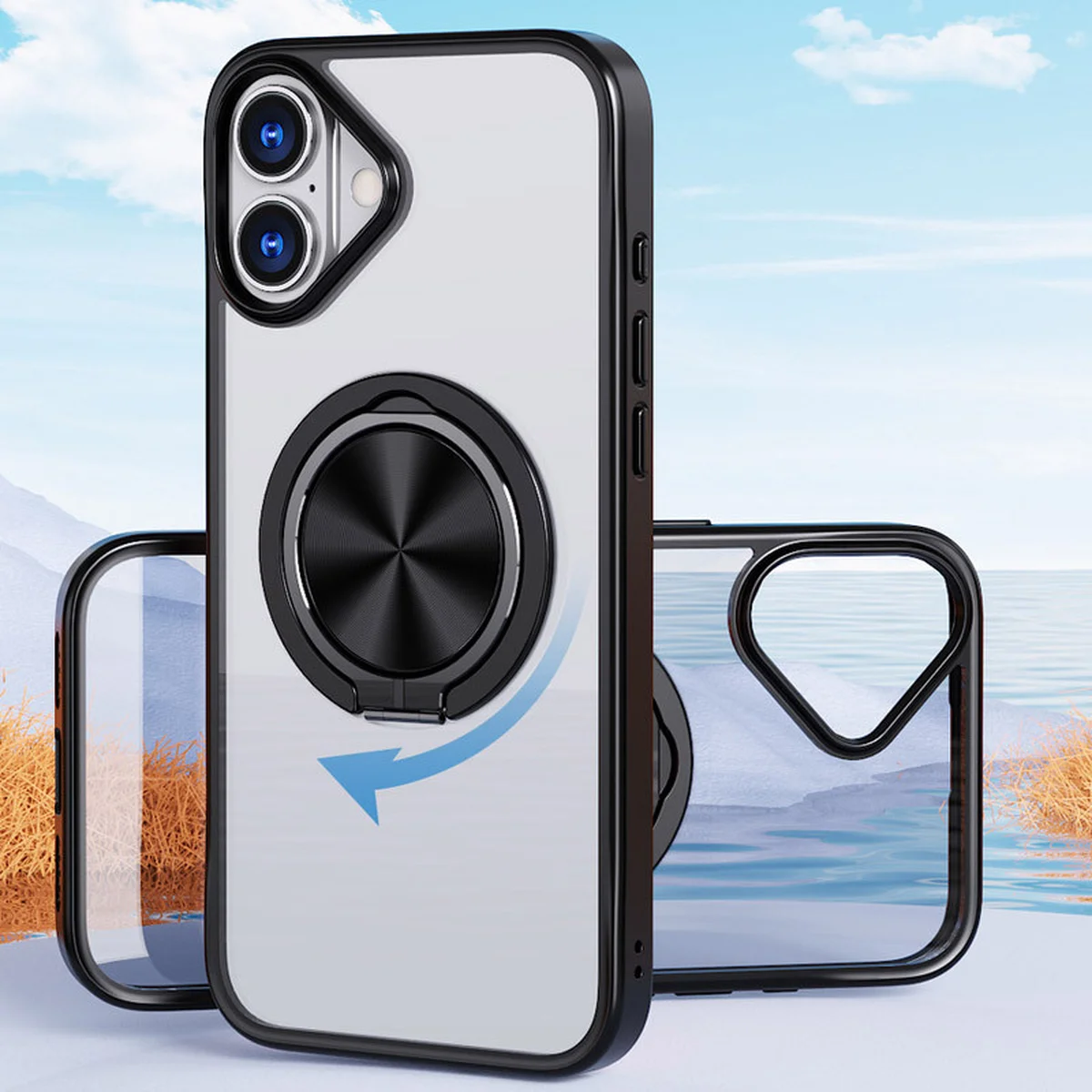 TPU+PC чехол Metal Ring with MagSafe для Apple iPhone 16 (6.1") Черный