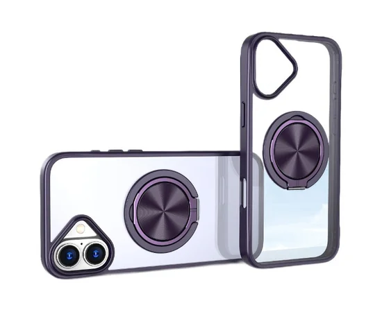 TPU+PC чехол Metal Ring with MagSafe для Apple iPhone 16 (6.1") Темно-фиолетовый