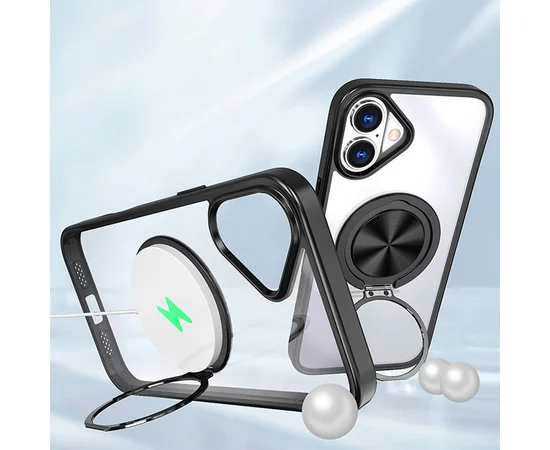 TPU+PC чехол Metal Ring with MagSafe для Apple iPhone 16 (6.1") Черный