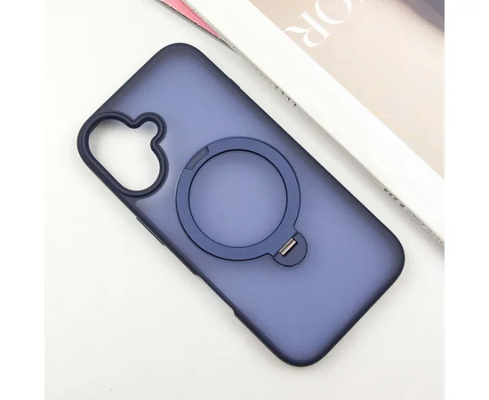 TPU+PC чехол Metal Buttons with MagSafe Colorful HQ Ring для Apple iPhone 16 (6.1") Dark Blue