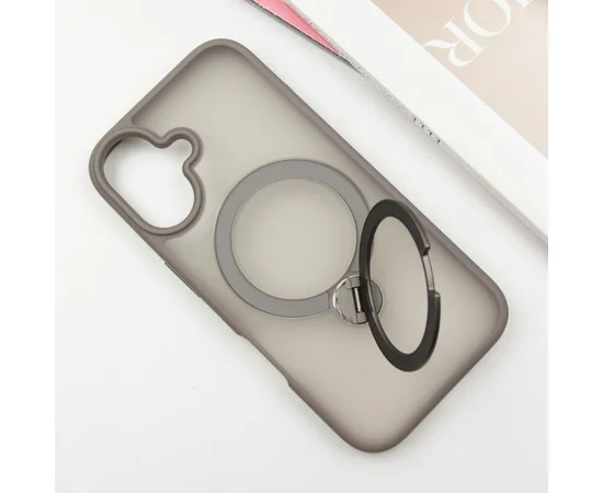 TPU+PC чехол Metal Buttons with MagSafe Colorful HQ Ring для Apple iPhone 16 (6.1") Grey