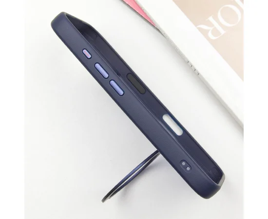 TPU+PC чехол Metal Buttons with MagSafe Colorful HQ Ring для Apple iPhone 16 (6.1") Dark Blue