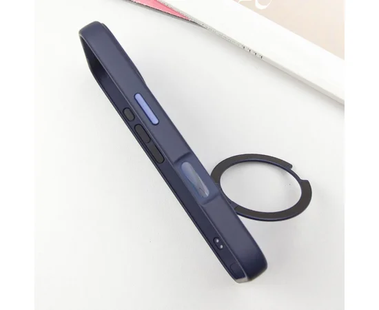 TPU+PC чехол Metal Buttons with MagSafe Colorful HQ Ring для Apple iPhone 16 (6.1") Dark Blue