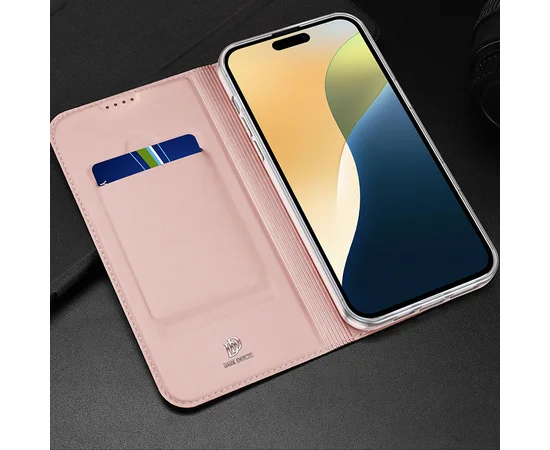 Чохол-книжка Dux Ducis з кишенею для візиток для Apple iPhone 16 (6.1") Rose Gold