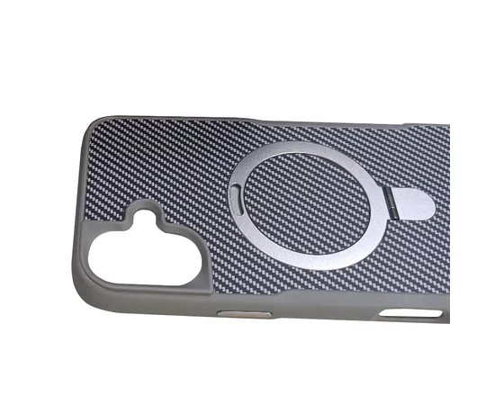 TPU+PC чехол Metal Buttons with MagSafe Carbon Ring для Apple iPhone 16 (6.1") Серый