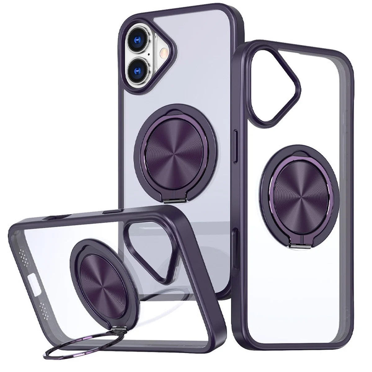 TPU+PC чехол Metal Ring with MagSafe для Apple iPhone 16 (6.1") Темно-фиолетовый