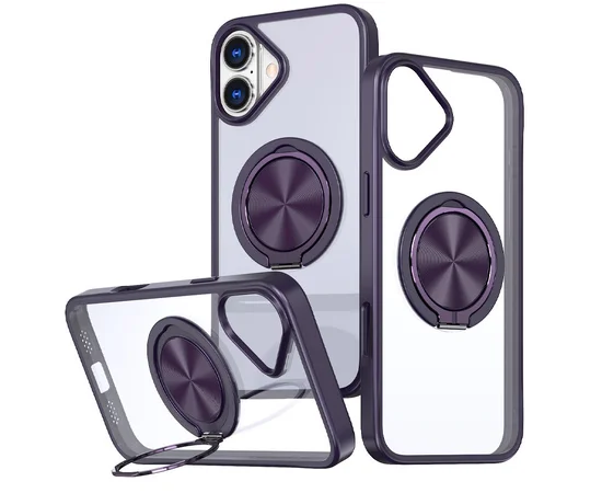 TPU+PC чехол Metal Ring with MagSafe для Apple iPhone 16 (6.1") Темно-фиолетовый