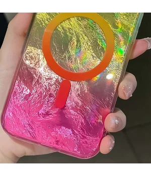 Чехол TPU Shiny Mountain (MagFit) для Apple iPhone 16 (6.1") Yellow / Pink