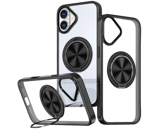 TPU+PC чехол Metal Ring with MagSafe для Apple iPhone 16 (6.1") Черный