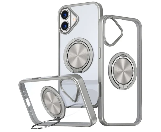 TPU+PC чехол Metal Ring with MagSafe для Apple iPhone 16 (6.1") Серый