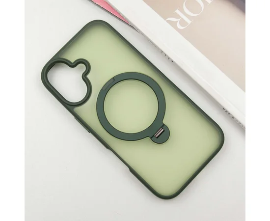 TPU+PC чехол Metal Buttons with MagSafe Colorful HQ Ring для Apple iPhone 16 (6.1") Green