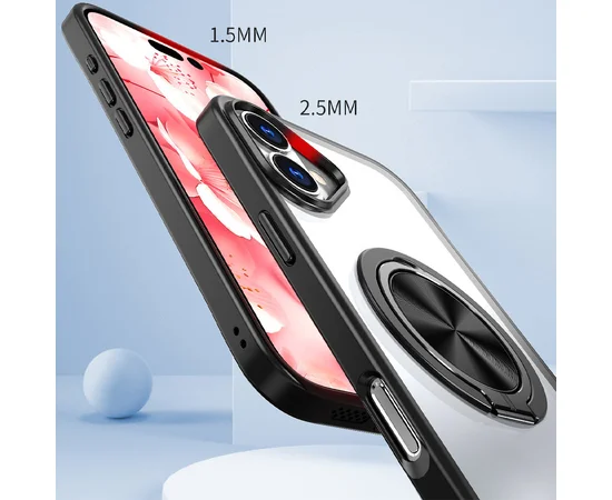 TPU+PC чехол Metal Ring with MagSafe для Apple iPhone 16 (6.1") Черный